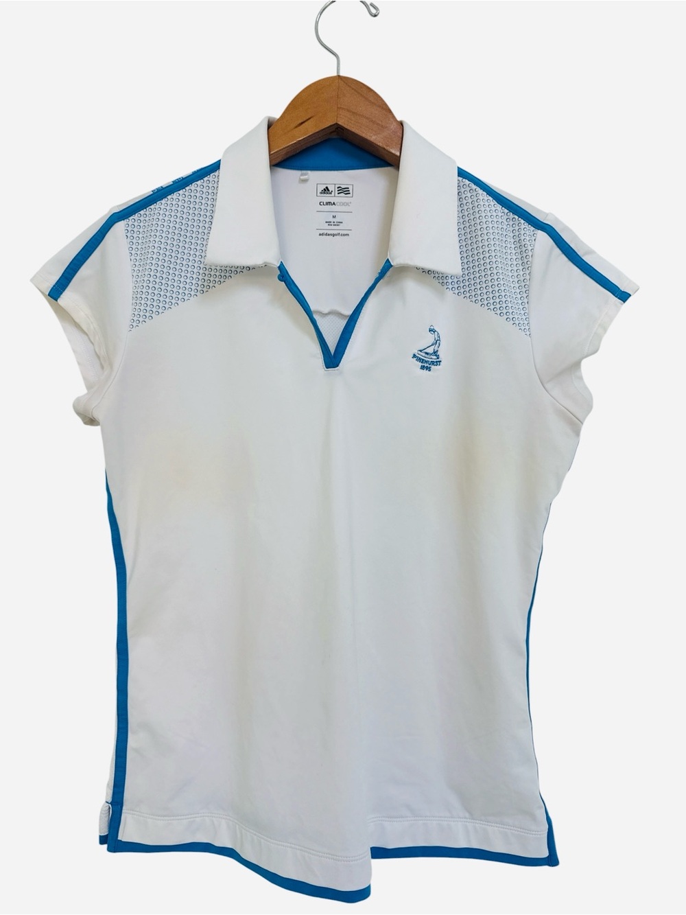 adidas Pinehurst White and Blue Women's Golf Polo